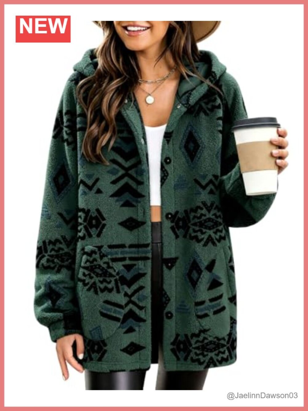 Aztec Print Fleece Hoodie Button Down Sherpa Jacket